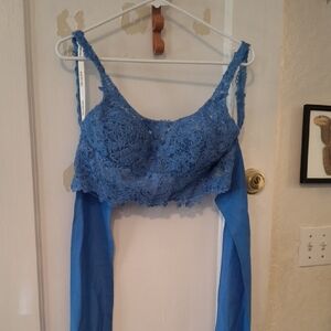 Sherri Hill | Blue Lace Crop Top